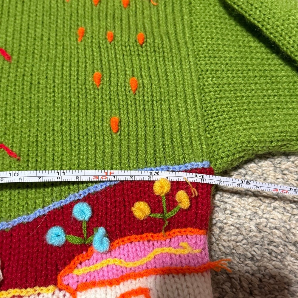 Vintage Kids Peruvian Knit Hoodie Sweater Farm Scene Llama Chicken Colorful Zip - Picture 4 of 5